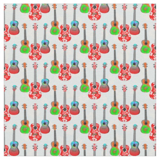 Retro Hawaiian Ukulele Floral Stoff (Nahaufnahme)
