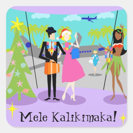 Retro Hawaiian Weihnachtskleber Quadratischer Aufkleber (Vorderseite)