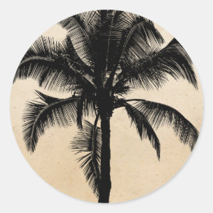 Retro Hawaiianische Tropische Palmenbaum-Silhouett Runder Aufkleber