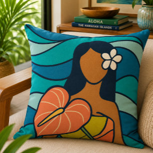 Retro-Hawaiianischer Anthurium-Lady-Ozean-Kunst Kissen