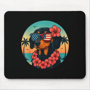 Retro Hawaiianischer Dachshund Hund Tropisches Flo Mousepad