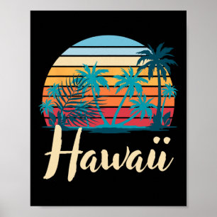 Retro Hawaiianischer Sommerurlaub Palmen Tropisch Poster