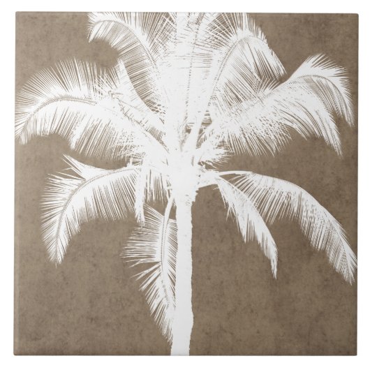 Retro hawaiisches tropisches Palme-Silhouette-Weiß Fliese (Vorderseite)