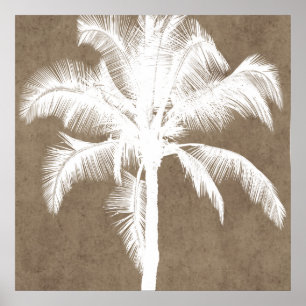 Retro hawaiisches tropisches Palme-Silhouette-Weiß Poster