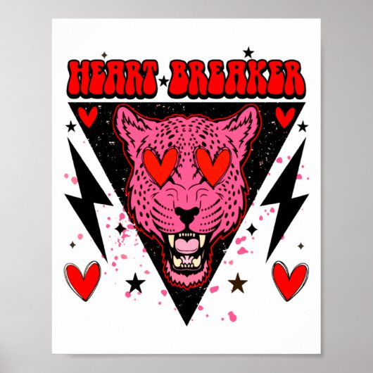 Retro Heart Breaker Valentines Day Tiger Love  Poster (Vorne)