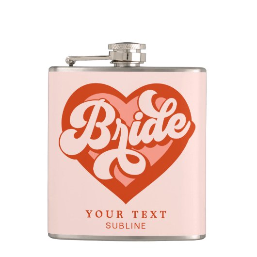 Retro Heart Bride Babe Tribe Bachelorette Flachmann (Vorderseite)