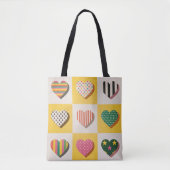 Retro Heart Grid Tote Bag Tasche (Vorderseite)