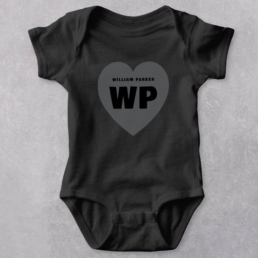 Retro Heart Monogram Black Outfit Custom Baby Strampler