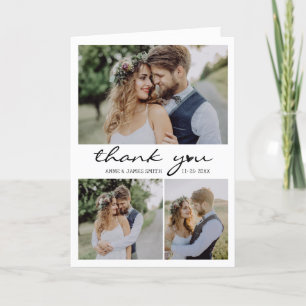 Retro Heart Script 4 Foto Collage Wedding Dankeskarte
