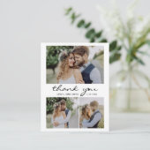 Retro Heart Script 4 Foto Collage Wedding Dankeskarte (Stehend Vorderseite)