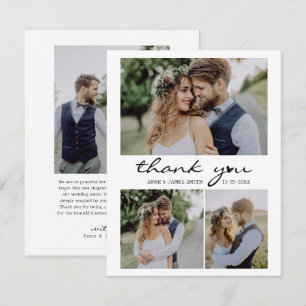 Retro Heart Script 4 Foto Collage Wedding Dankeskarte