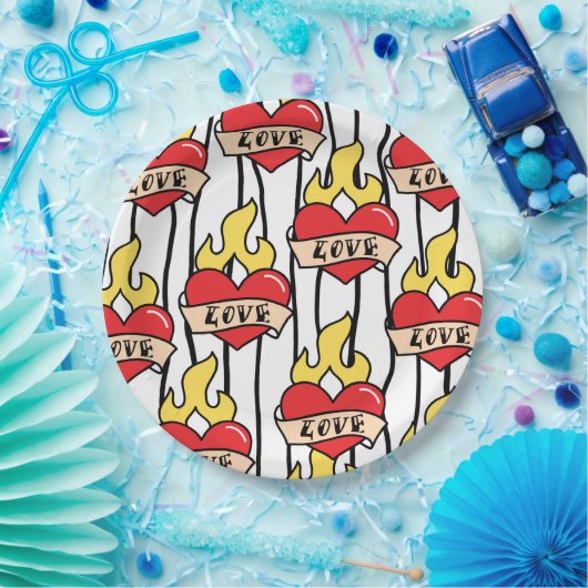 Retro Heart Tattoo Pappteller (Party)