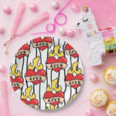 Retro Heart Tattoo Pappteller (Party)