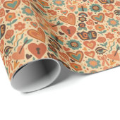 Retro Hearts 70s Love Pattern Wrapping Paper Roll Geschenkpapier (Rolleneckpunkt)