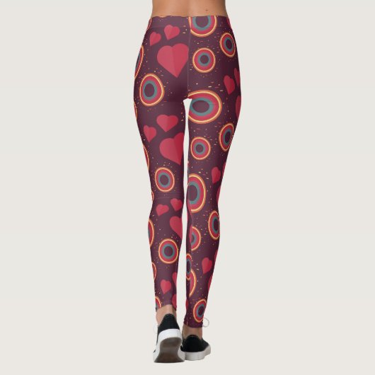Retro Hearts and Circles Pattern Leggings (Rückseite)