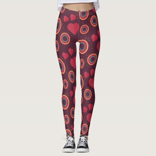 Retro Hearts and Circles Pattern Leggings (Vorderseite)