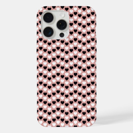 Retro Hearts Pink Black & White iPhone Hülle (Rückseite)