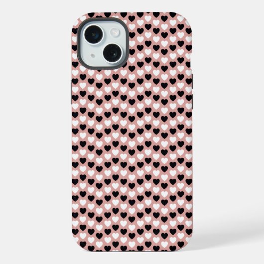 Retro Hearts Pink Black & White iPhone Hülle (Rückseite)