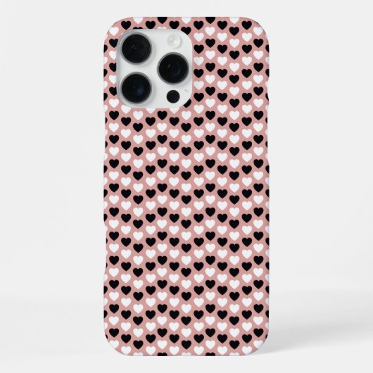 Retro Hearts Pink Black & White iPhone Hülle (Rückseite)