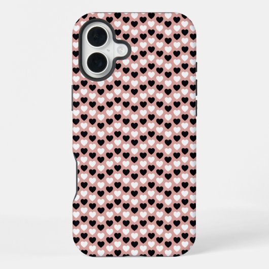 Retro Hearts Pink Black & White iPhone Hülle (Rückseite)