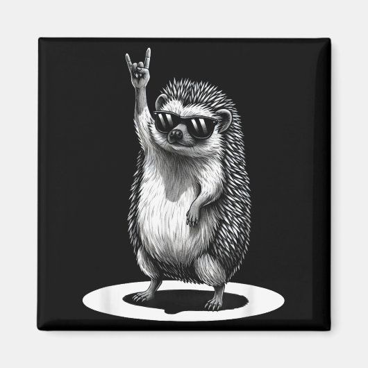 Retro Hedgehog Rock Music Men Kids Women Funny Ani Magnet (Vorne)