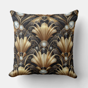 Retro-Heimtextilien   Schwarz-goldener Art Deco Kissen