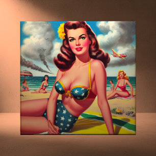 Retro heiße Vintage-Strand Pin-up Fliese