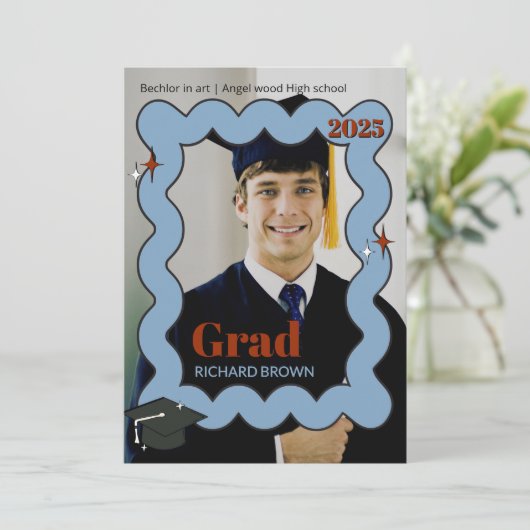 Retro Hellblauer Schnurrbart Abschluss laden ein Ankündigung (Stehend Vorderseite)