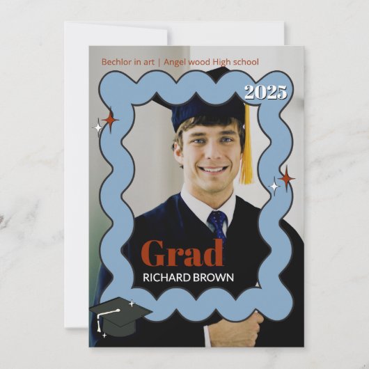 Retro Hellblauer Schnurrbart Abschluss laden ein Ankündigung (Vorderseite)