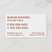 Retro helle Burger-Visitenkarten Visitenkarte (Rückseite)