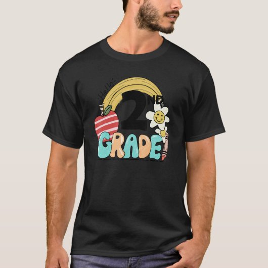 Retro Hello 2nd Grade Floral Rainbow Second Grade  T-Shirt (Vorderseite)