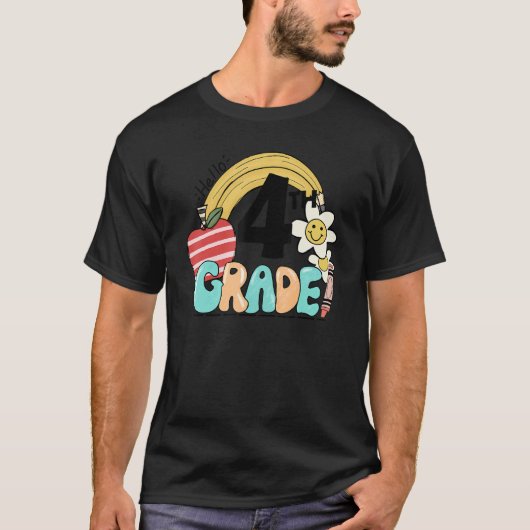 Retro Hello 4th Grade Floral Rainbow Fourth Grade T-Shirt (Vorderseite)