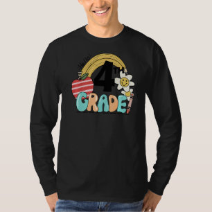 Retro Hello 4th Grade Floral Rainbow Vierter Grad T-Shirt