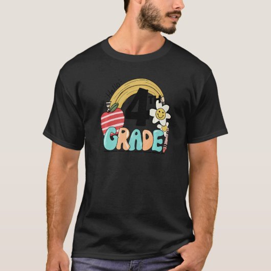 Retro Hello 4th Grade Lehrer und StudentIn T-Shirt (Vorderseite)