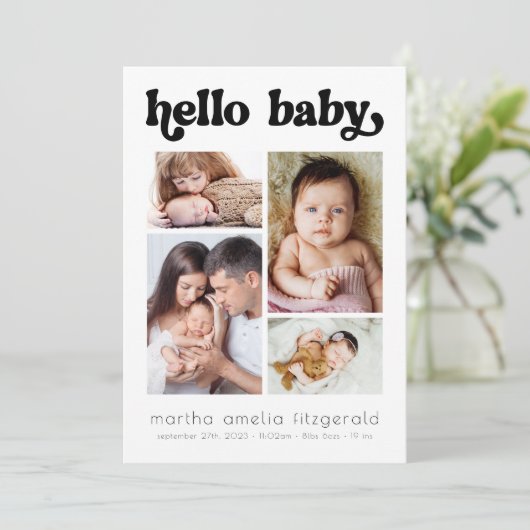 Retro Hello Baby Birth Ankündigung (Stehend Vorderseite)