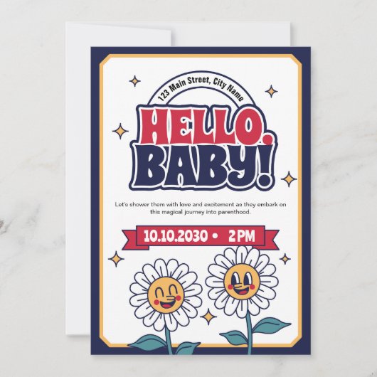 Retro Hello Baby Shower Einladung (Vorderseite)