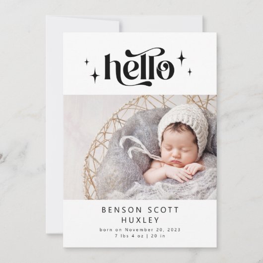 Retro Hello Birth Announcement Card Ankündigung (Vorderseite)