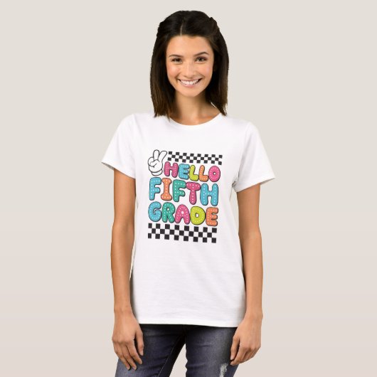 Retro Hello Fifth Grade Lehrer T-Shirt (Vorne ganz)