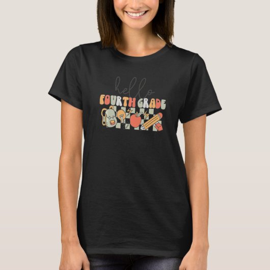 Retro Hello Fourth Grade Checkered 4. Grade Back T-Shirt (Vorderseite)