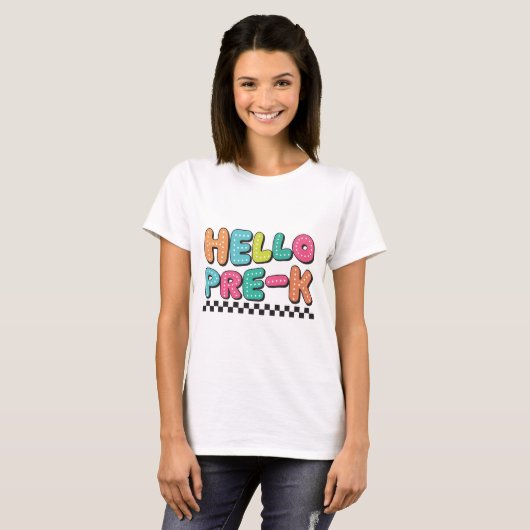 Retro Hello Pre-K Lehrer T-Shirt (Vorne ganz)
