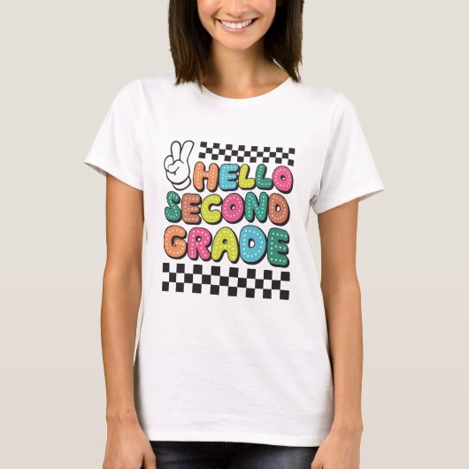 Retro Hello Second Grade Teacher T-Shirt (Vorderseite)
