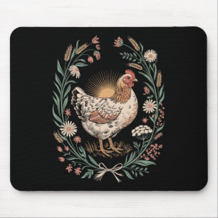 Retro-Henne im Blumenrahmen Landhuhnliebhaber Ar Mousepad