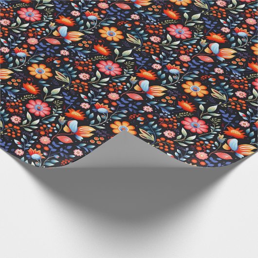 Retro Herbst Blume & Berries Botanisch Geschenkpapier (Ecke)