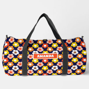 Retro Herbst Blume Muster Blau Duffle Bag