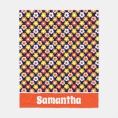 Retro Herbst Blume Muster Blau Fleecedecke (Vorderseite)