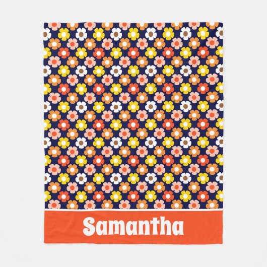 Retro Herbst Blume Muster Blau Fleecedecke (Vorderseite)