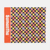 Retro Herbst Blume Muster Blau Fleecedecke (Vorderseite (Horizontal))