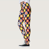 Retro Herbst Blume Muster Blau Leggings (Links)