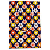 Retro Herbst Blume Muster Blau Mittlere Geschenktüte (Vorderseite)