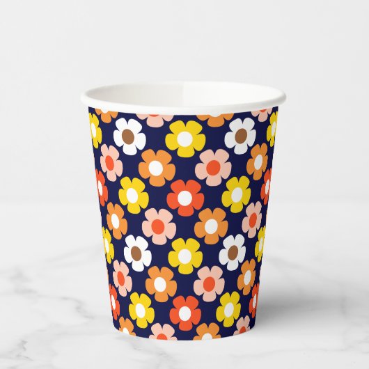 Retro Herbst Blume Muster Blau Pappbecher (Links)